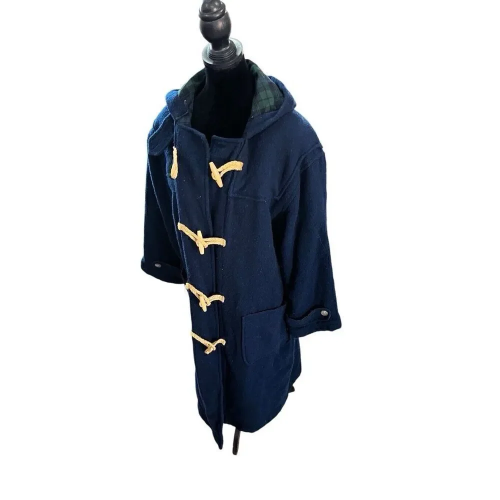 Vintage Polo Ralph Lauren Men’s S Hooded Toggle Coat, Navy Wool Twill Women’s M